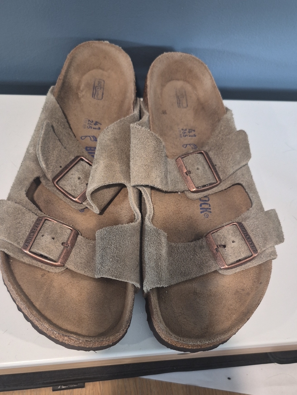 Birkenstock Double-Buckle Suede Sandals — Taupe